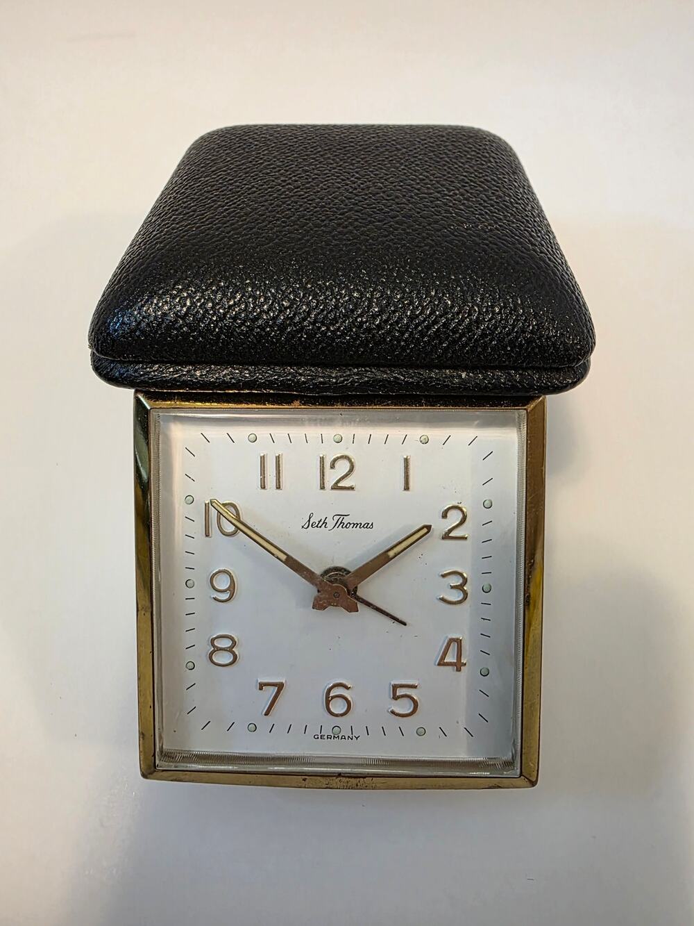 VTG Seth Thomas Black Leather Case Traveling Alarm Clock Selling for Parts READ